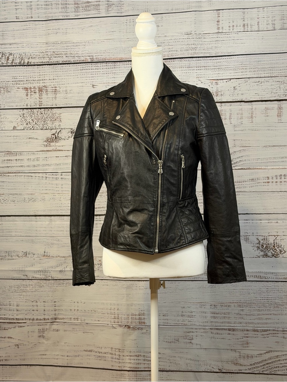 Barneys New York Black Leather Asymmetrical Moto Jacket - Women